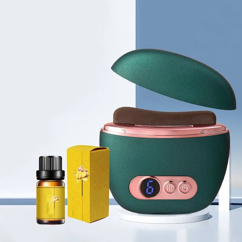 Smart meridian face massager with stone scraping plate, constant temperature heat, rechargeable ABS body, ivory white pink dark green