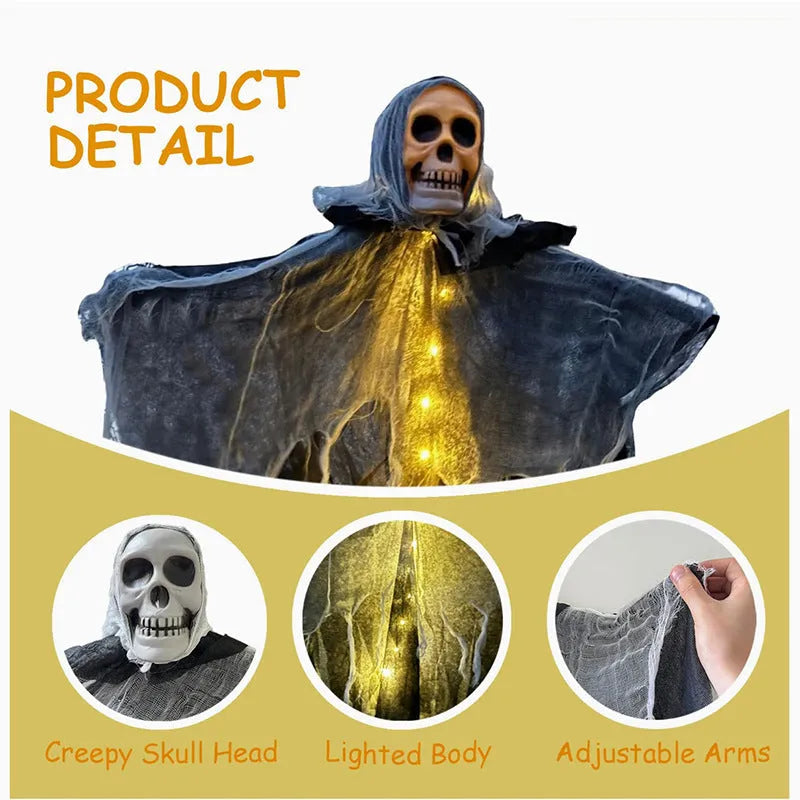 85cm Halloween hanging ghost decoration in mixed colours with cloth drape and metal hook