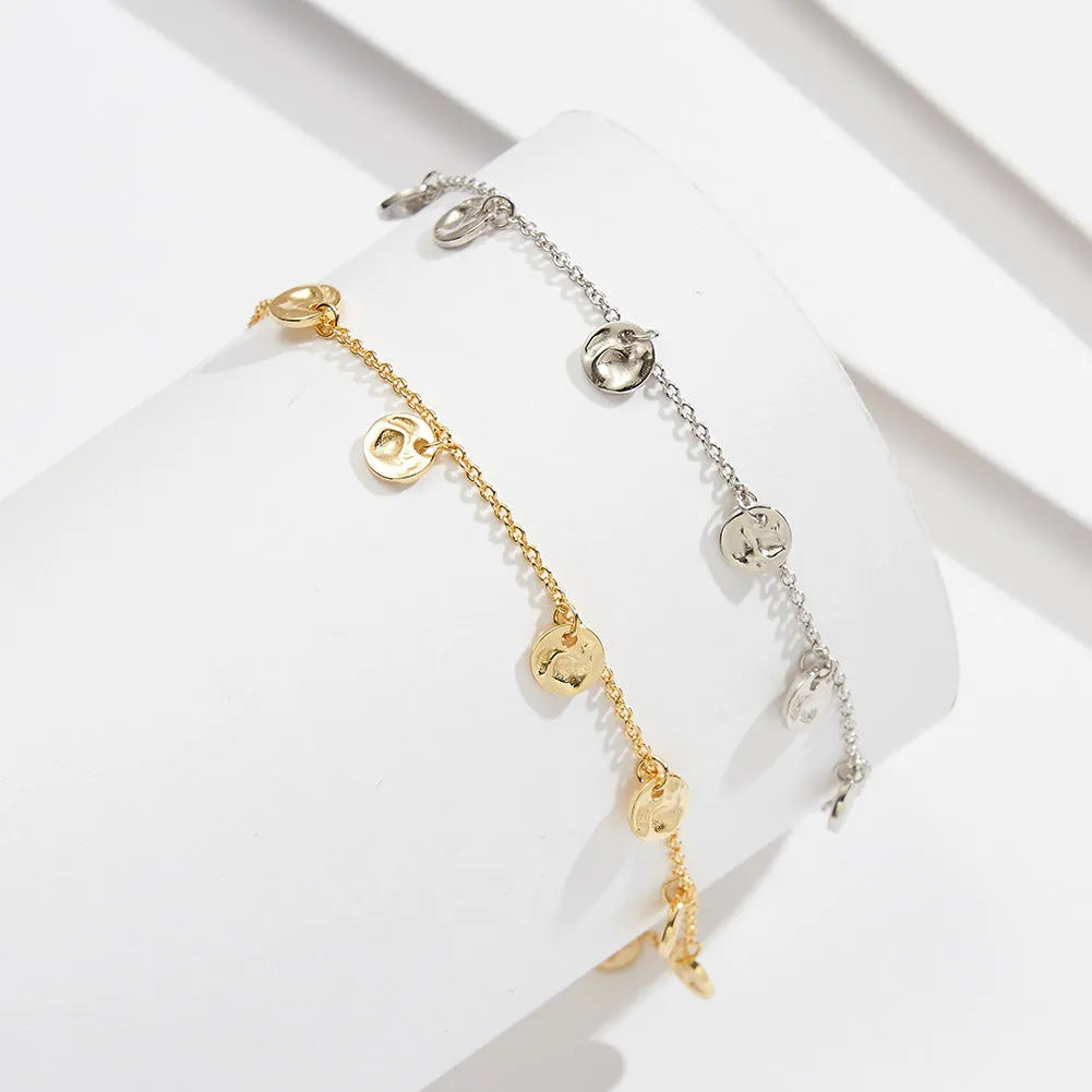 Women's round geometry anklet in 925 silver with gold or platinum plating options