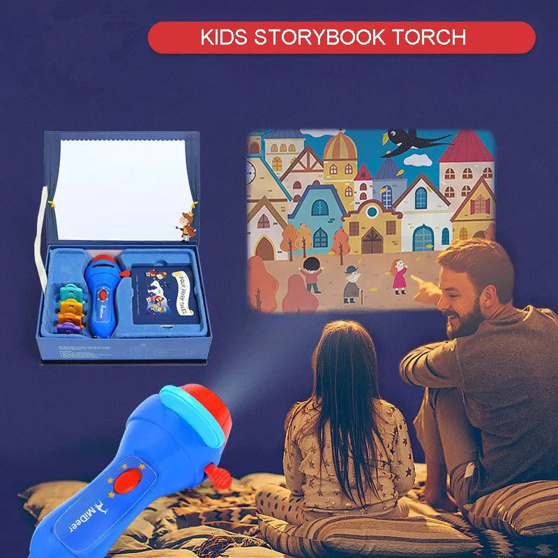 SmartKids children's story projector torch with four coloured discs projecting fairy tale images on wall