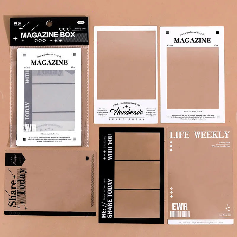 Retro decorative sticker pack with 15 transparent sheets showing film, music, and photography frame designs.