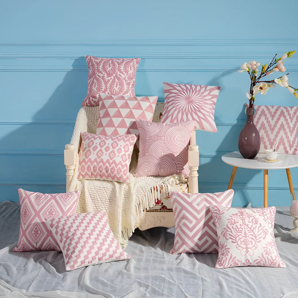 45x45cm cotton embroidered pillowcase with single-sided geometric pattern and invisible zipper