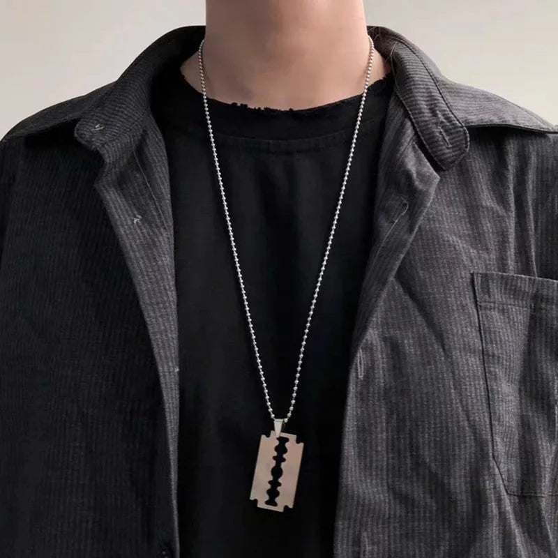 Layered Chains Punk Necklace with Blade and Two Piece Styles in Alloy and Titanium Steel Electroplated Finish Picture Colour European and American Style