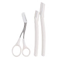 Eyebrow trimming tool set with safety guard and protective blade cover for home grooming