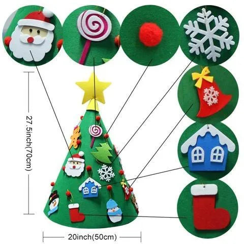 Felt Christmas tree three-dimensional pendant DIY craft kit with felt balls and cone tree shape, 50x60cm, on a white background.
