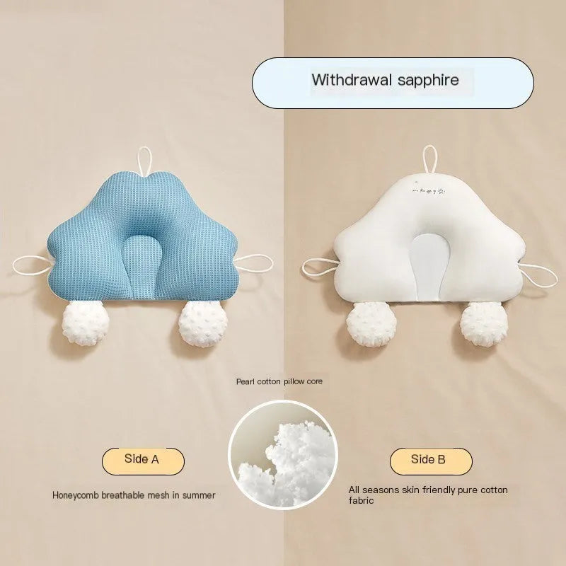 U-shaped baby head shaping pillow in blue white colour with pure cotton cover