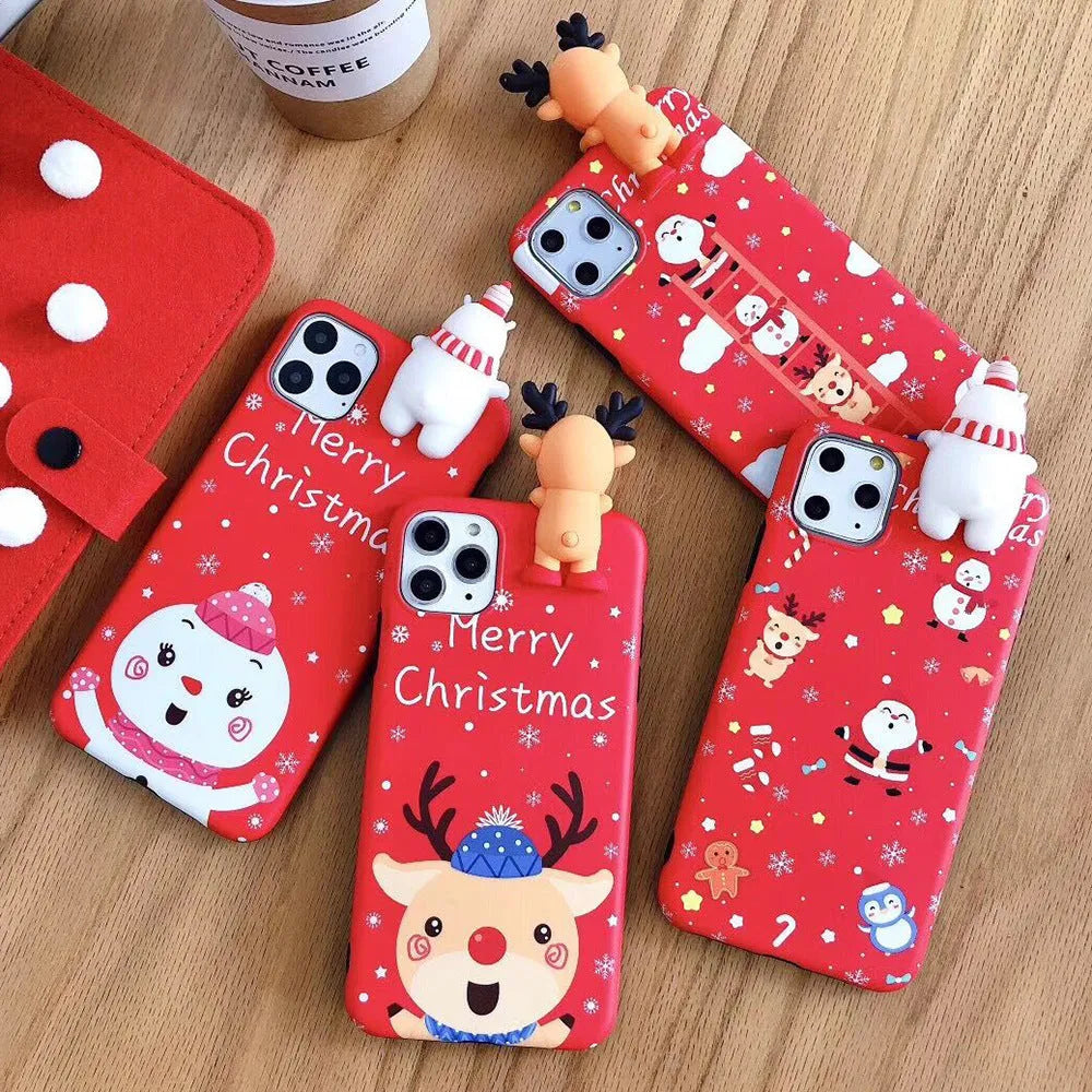 Christmas-themed silicone back cover phone case for iPhone models with festive holiday colours