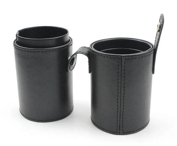 Black makeup brush storage organiser bucket with handle for large capacity portable storage on vanity desk