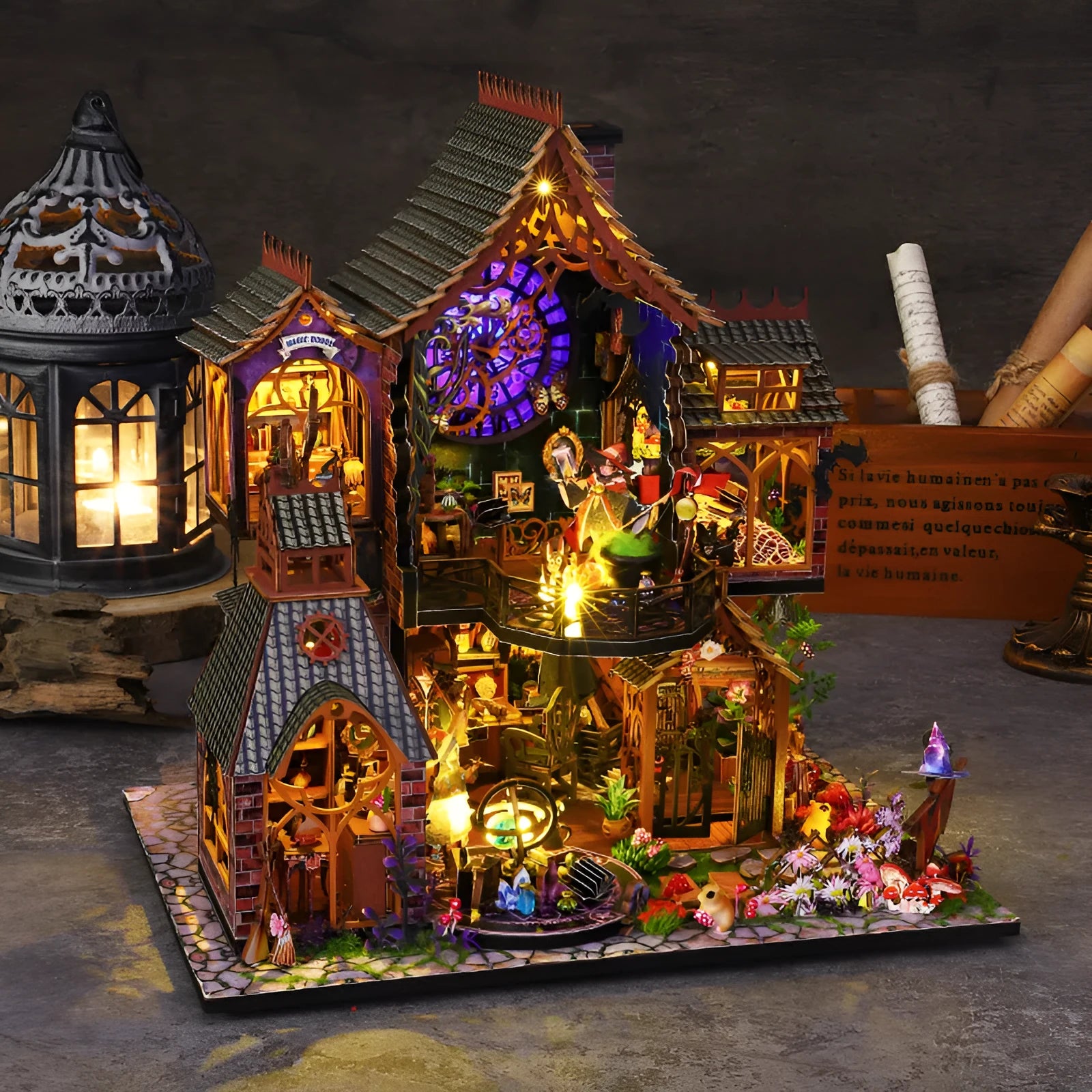 Hand-assembled 3D wooden puzzle model Magic Forest with LED light, 26.5x19.5x27 cm
