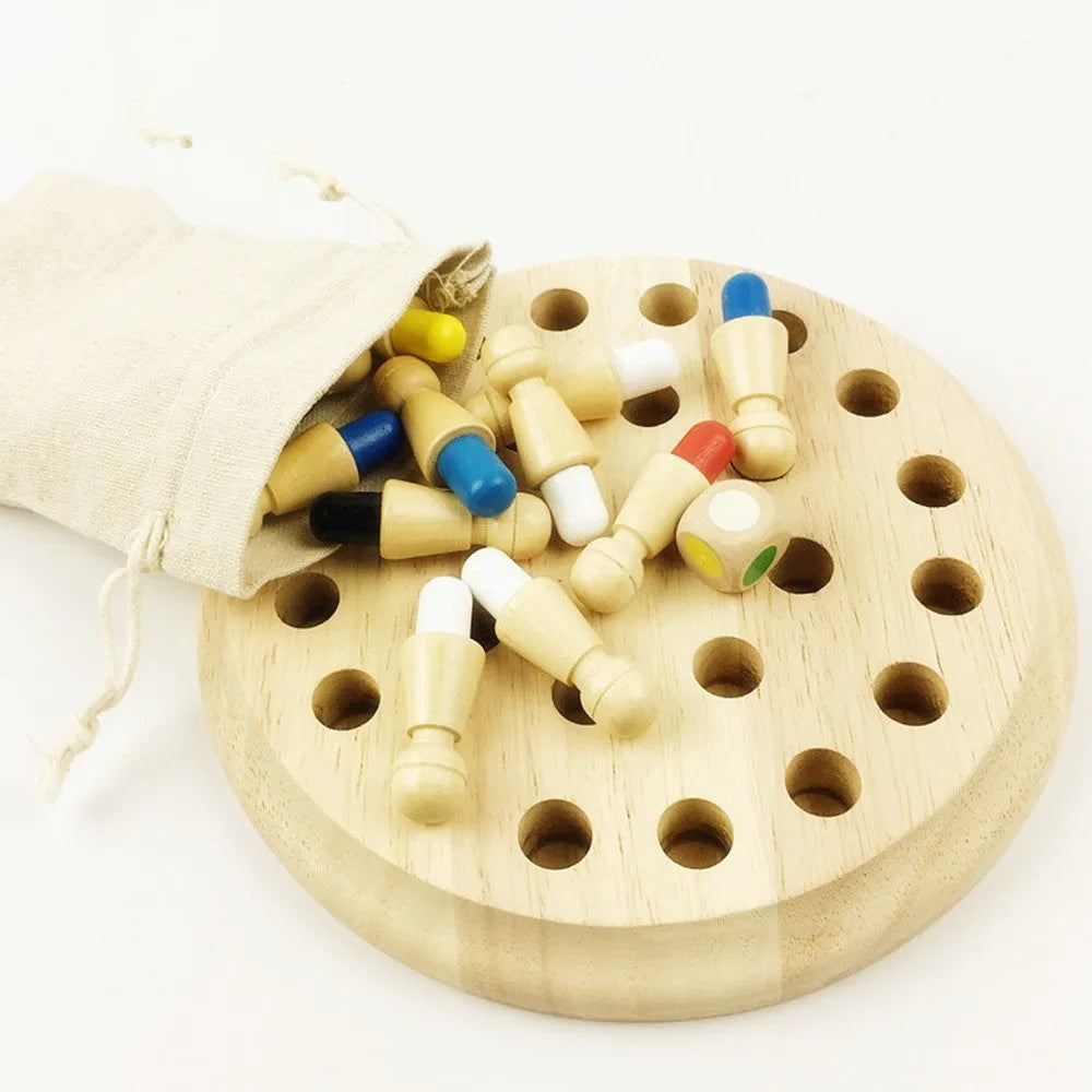 Montessori beech wood memory match stick chess game with green varnish for toddlers.