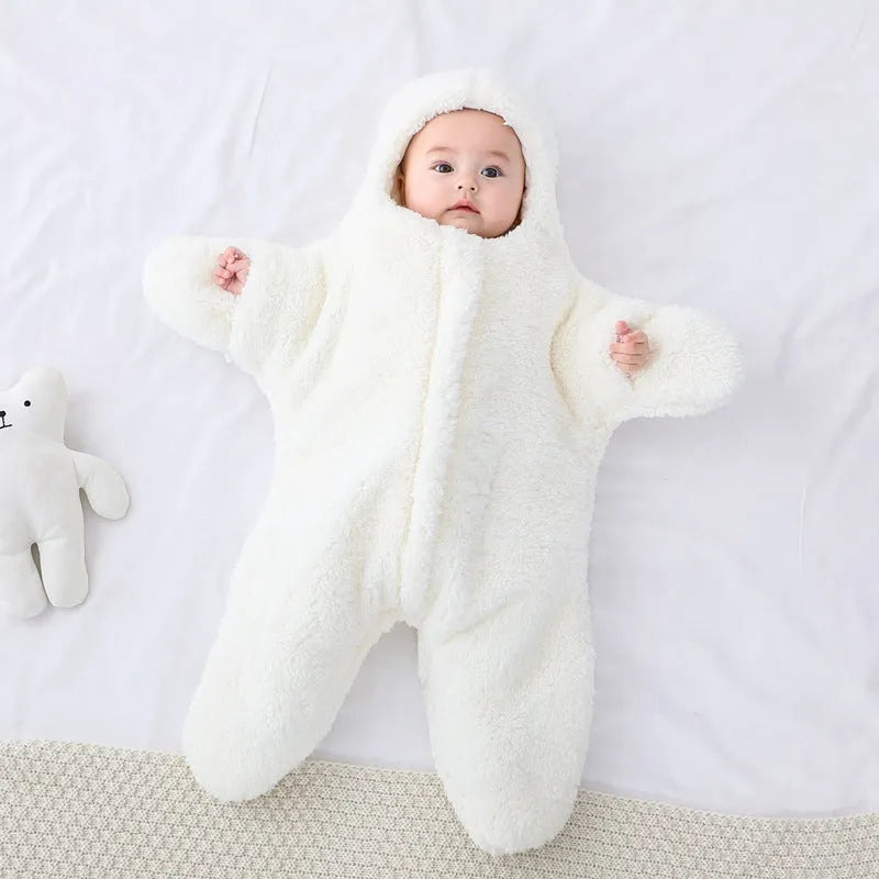 Starfish lamb velvet baby sleeping bag with hood and zipper closure for infants 0-6 months