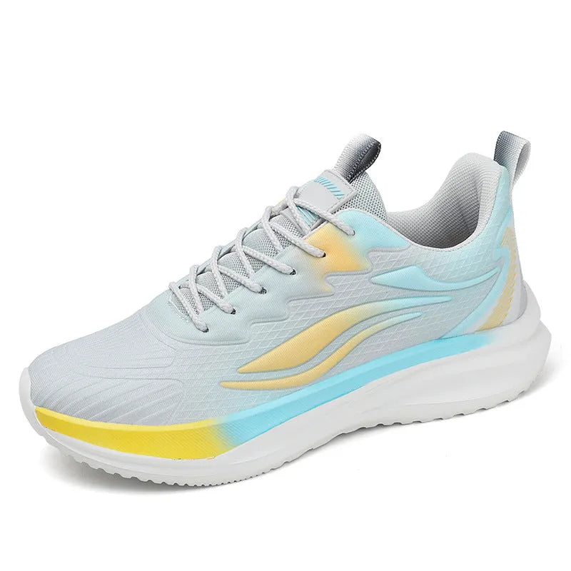 Men's lightweight sports shoes synthetic leather flat heel solid colour blue side view