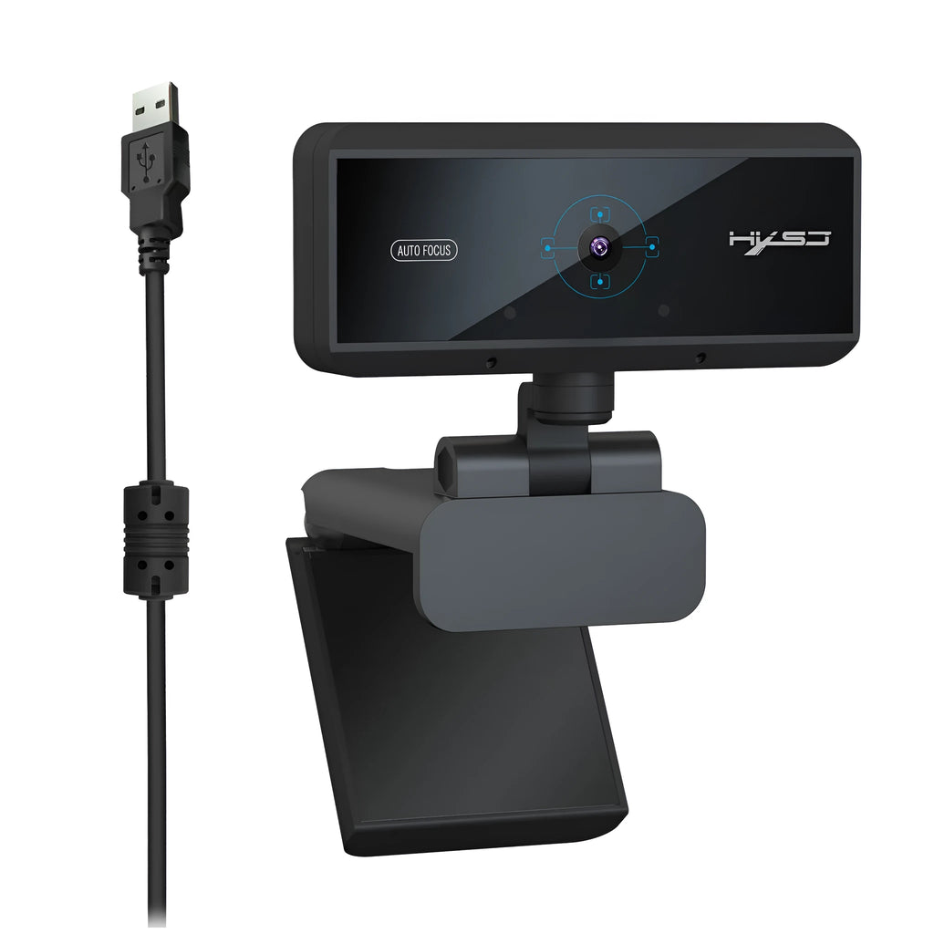 HD computer video camera with 5MP autofocus, black ABS body, USB 2.0 cable, desktop use