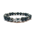 Handmade beaded bracelet with 8mm stone and alloy beads, 18cm-19cm circumference, in silver, blue, white, black, gold or sliver