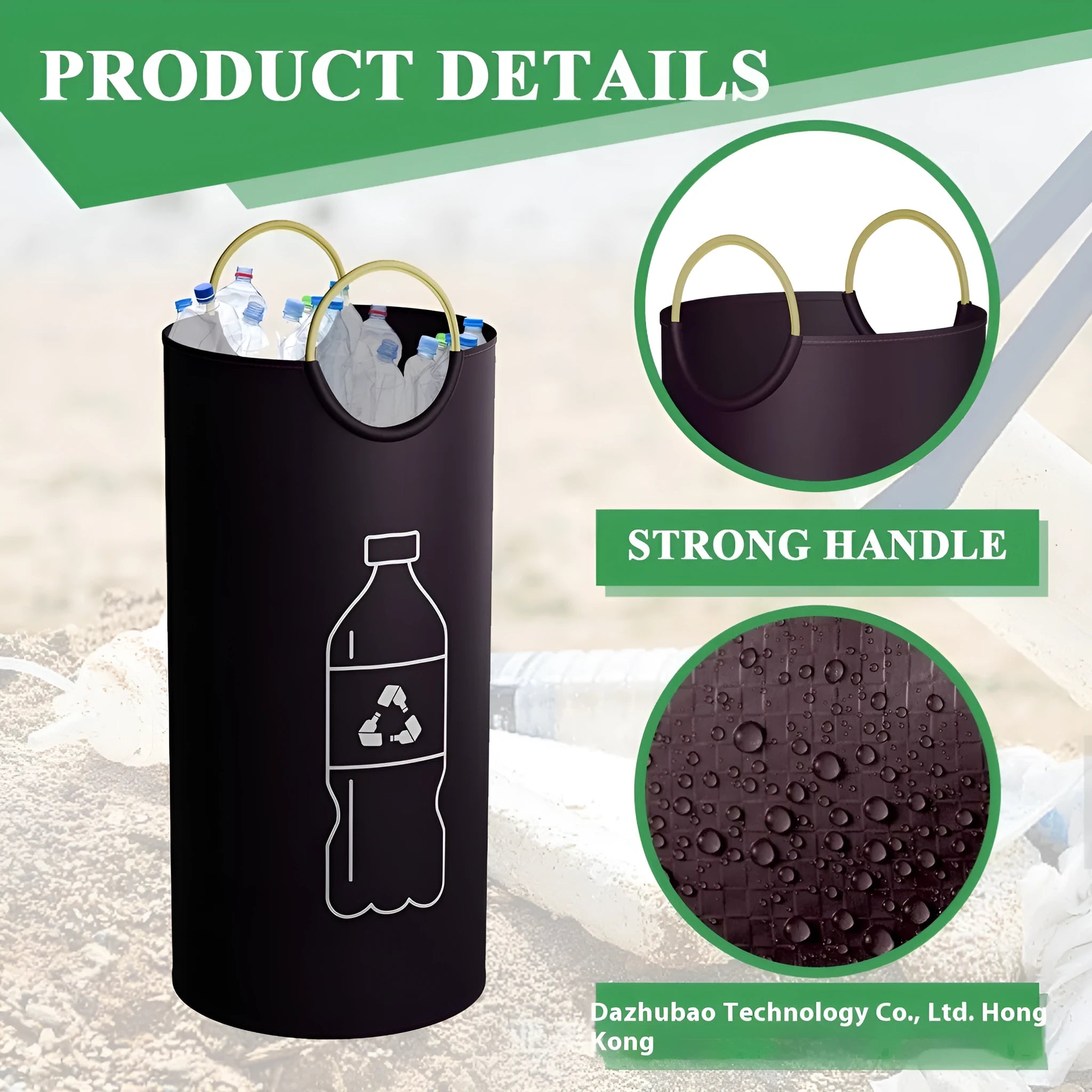 Round portable trash can with 38x72cm dimensions in PP material for office and outdoor use