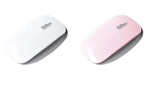 Mini mouse-shaped LED phototherapy machine for nail curing with 6 dual light source lamp beads, available in pink and white, 9W power