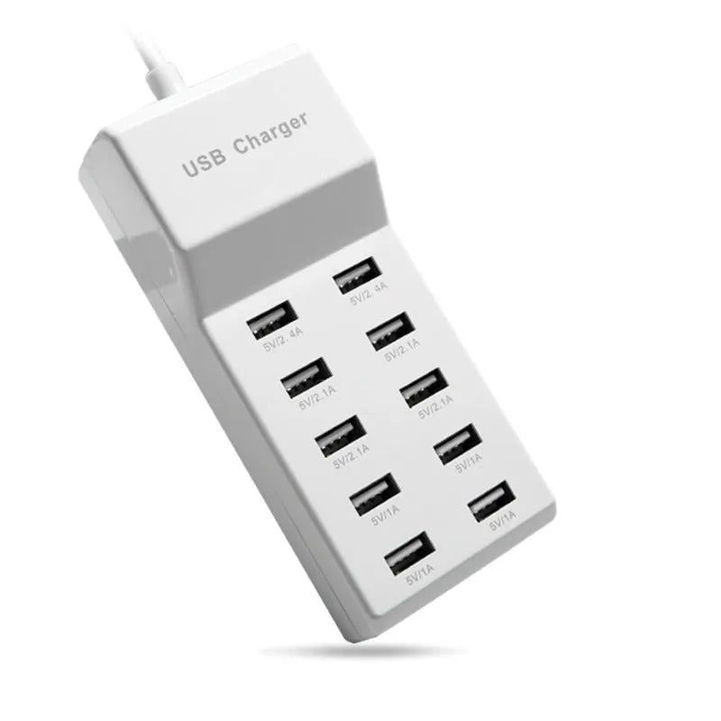5-port USB charger station 5V 10A 50W with black fireproof plastic casing and USB ports