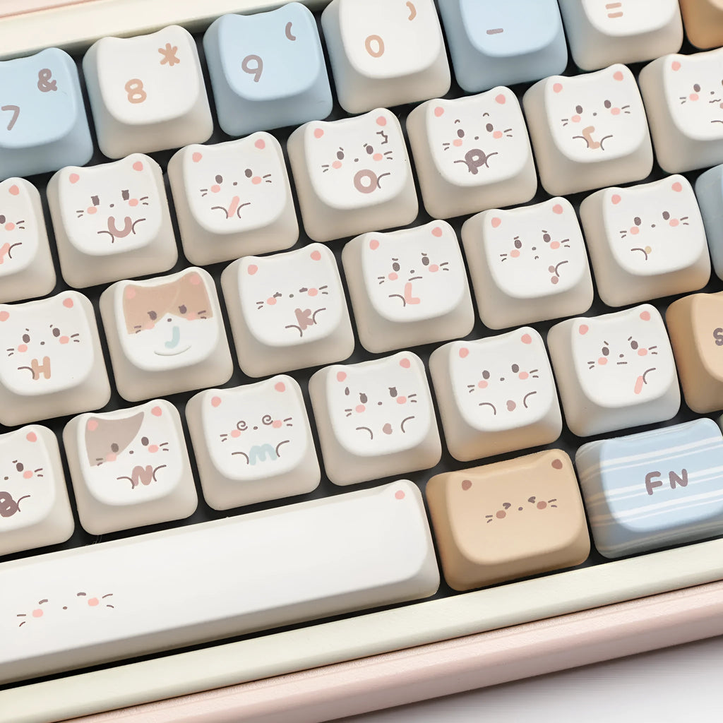 High Sea Salt Cat themed PBT keycap set for mechanical keyboards on a grey background.