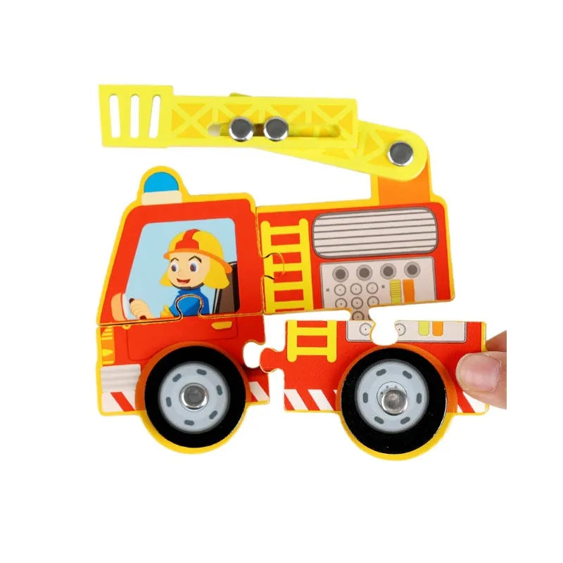 Children wooden traffic puzzle toy 14.8cm in bulldozer design for infants aged 0-3