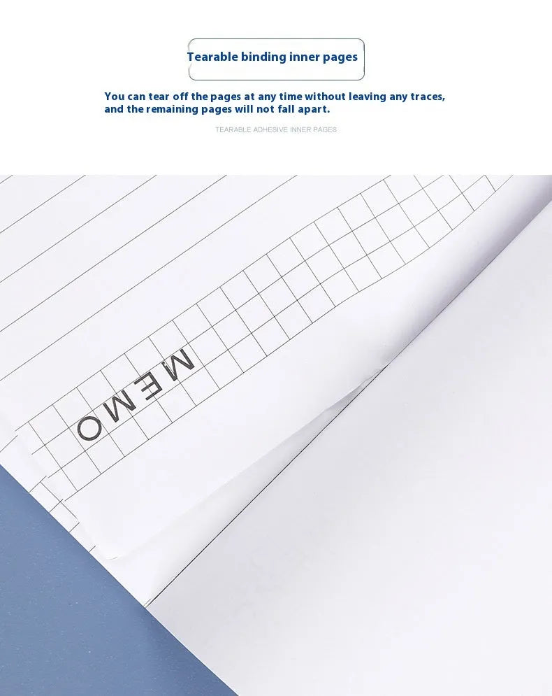 A4 size tearable grid notebook with paper cover, open to show ivory white pages.