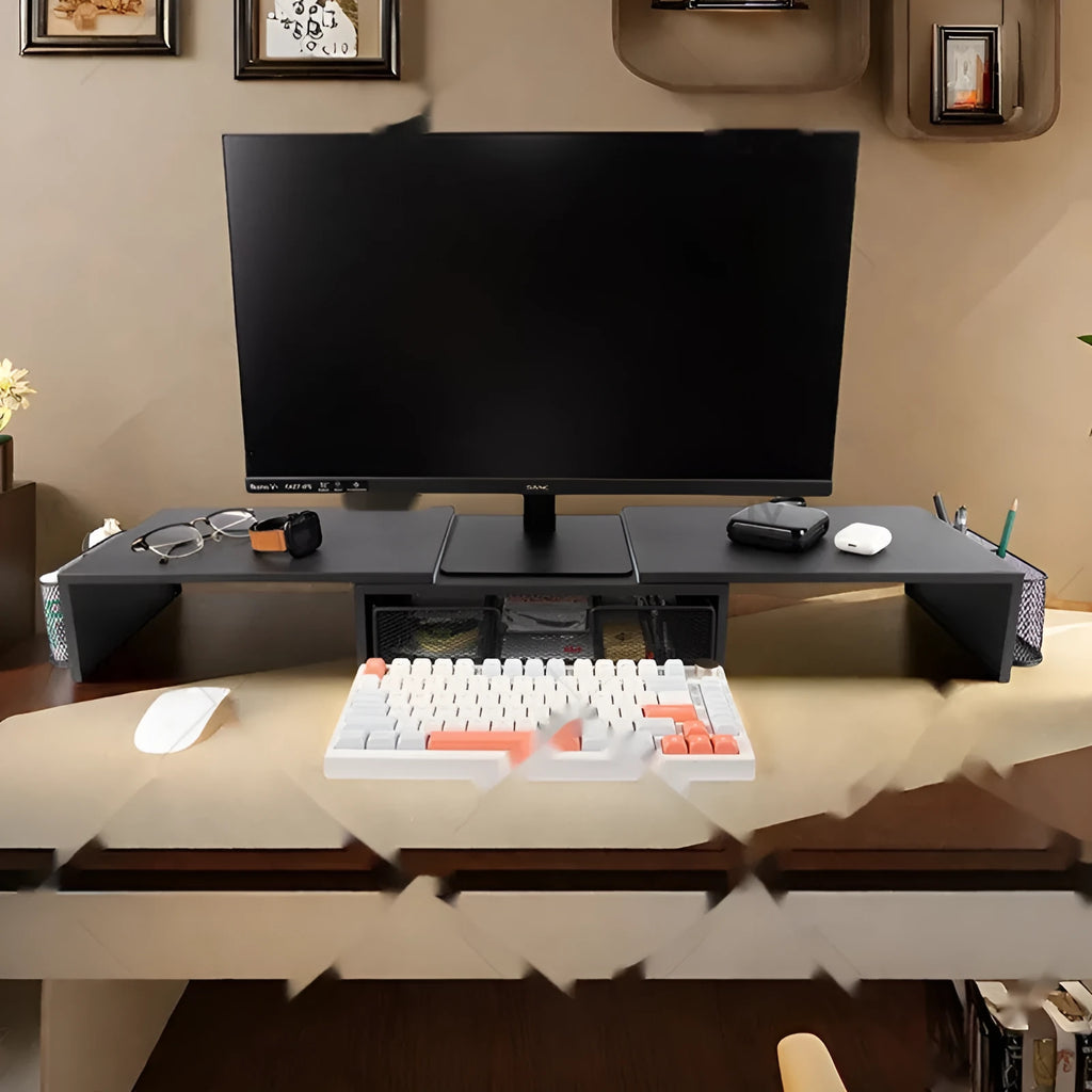 Double-station desktop monitor elevated rack in black, pink, or wooden colours
