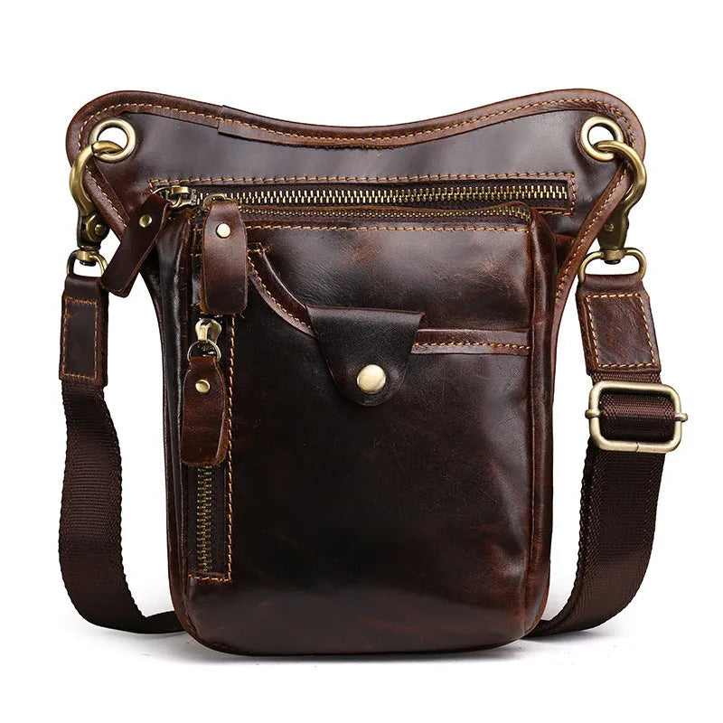 Men's vintage-style leather satchel bag in crazy horse leather showing colour options.