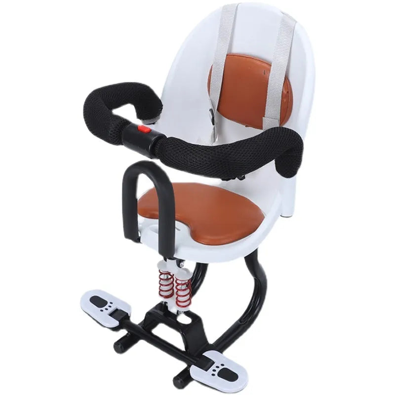 Front child safety seat for baby scooter with high carbon steel frame in black, red, or white colours