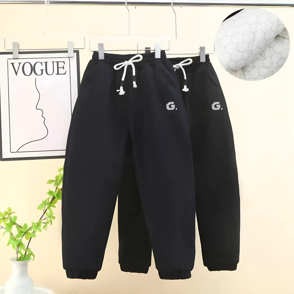 Small cotton pants for children aged 3 to 7, sizes 22 to 26, in black or blue with drawstring waist and ribbed hem