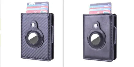 Automatic PU leather card wallet in Crazy Horse finish with anti-lost feature, card slots, and slim profile