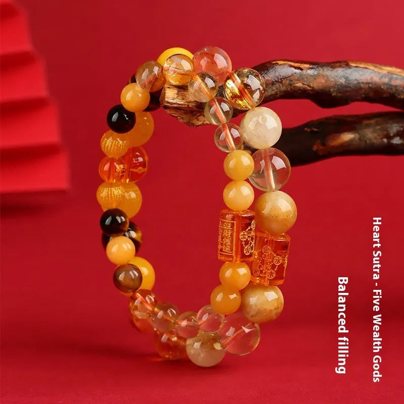 Handmade natural crystal bracelet with five elements gold wood water fire soil designs