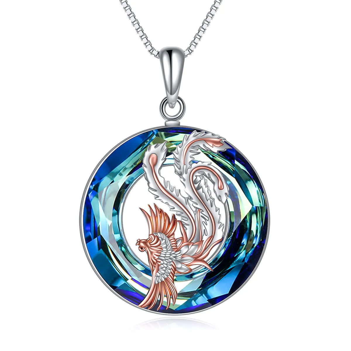Nirvana Phoenix necklace in sterling silver with crystal pendant and box chain