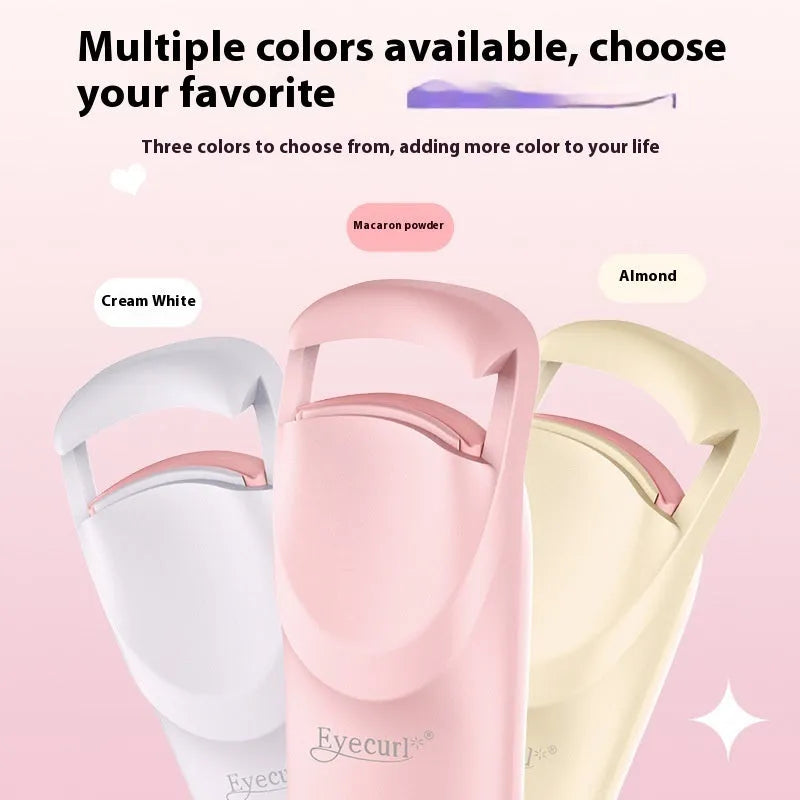 Electric heating eyelash curler with USB charging cable in cream white, pink, or apricot colours