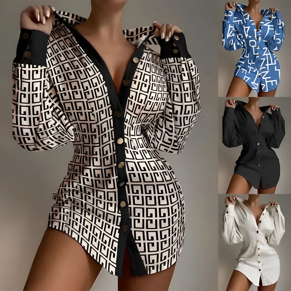 Women's Hong Kong style art retro shirt with printed waist fastener decoration in cashmere matel silk fabric