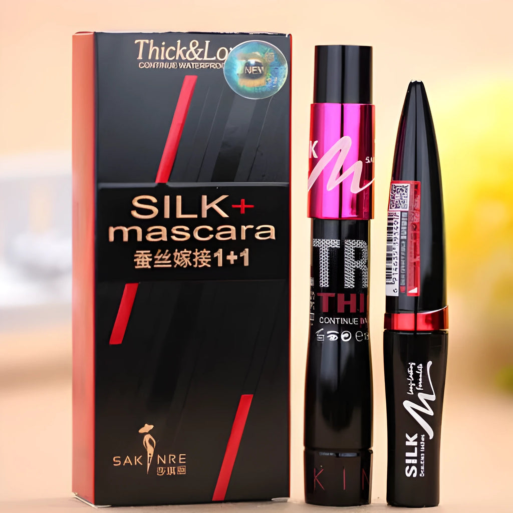 Silk Graft Mascara 10ml black tube with 1.5g extra formula, one brush for thick dark lashes