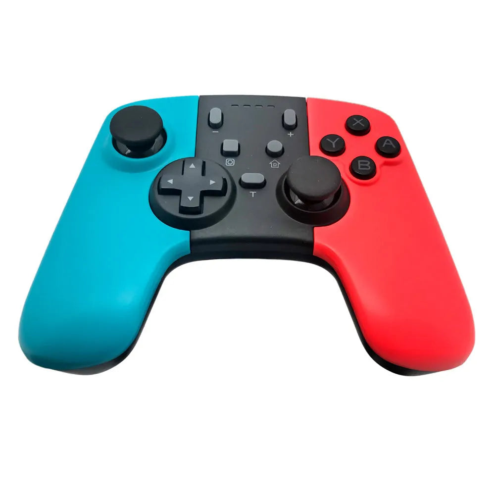 Black wireless Nintendo Switch controller with analogue sticks, face buttons, and LED indicators