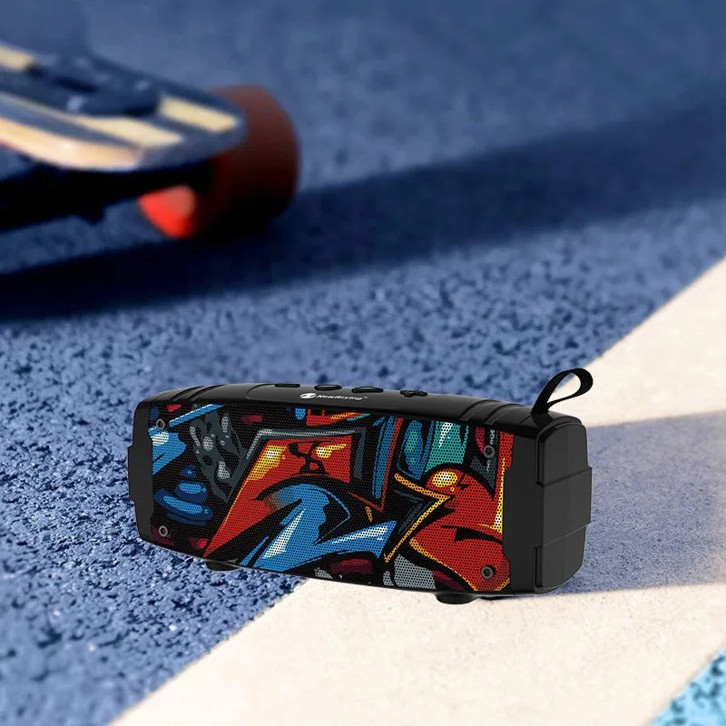 Portable Bluetooth speaker in multiple colour options including black, blue, camouflage, graffiti, hip hop, and red