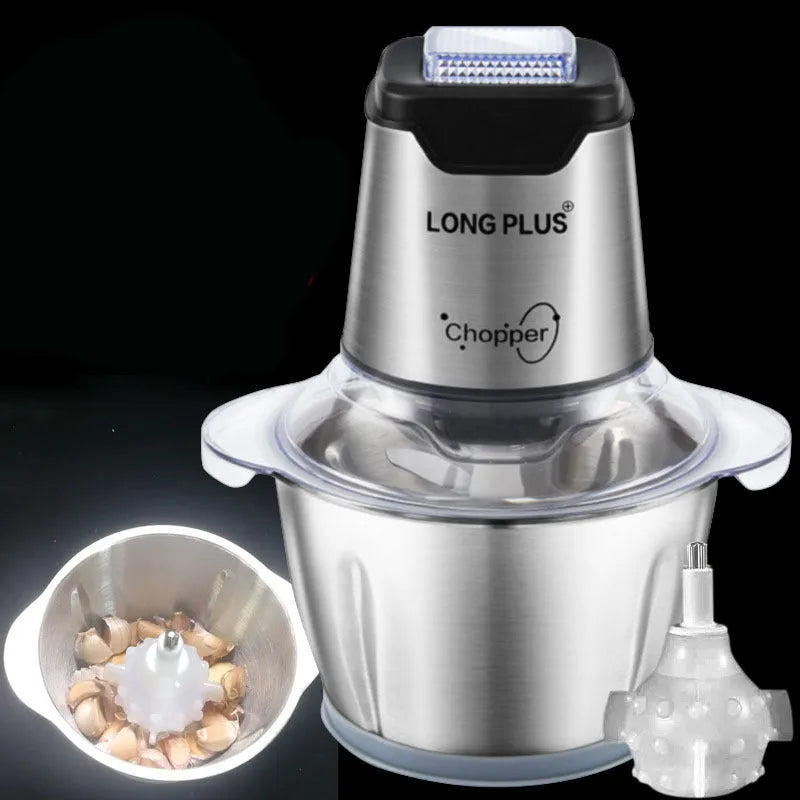 LONG PLUS white electric garlic peeler appliance on a kitchen countertop