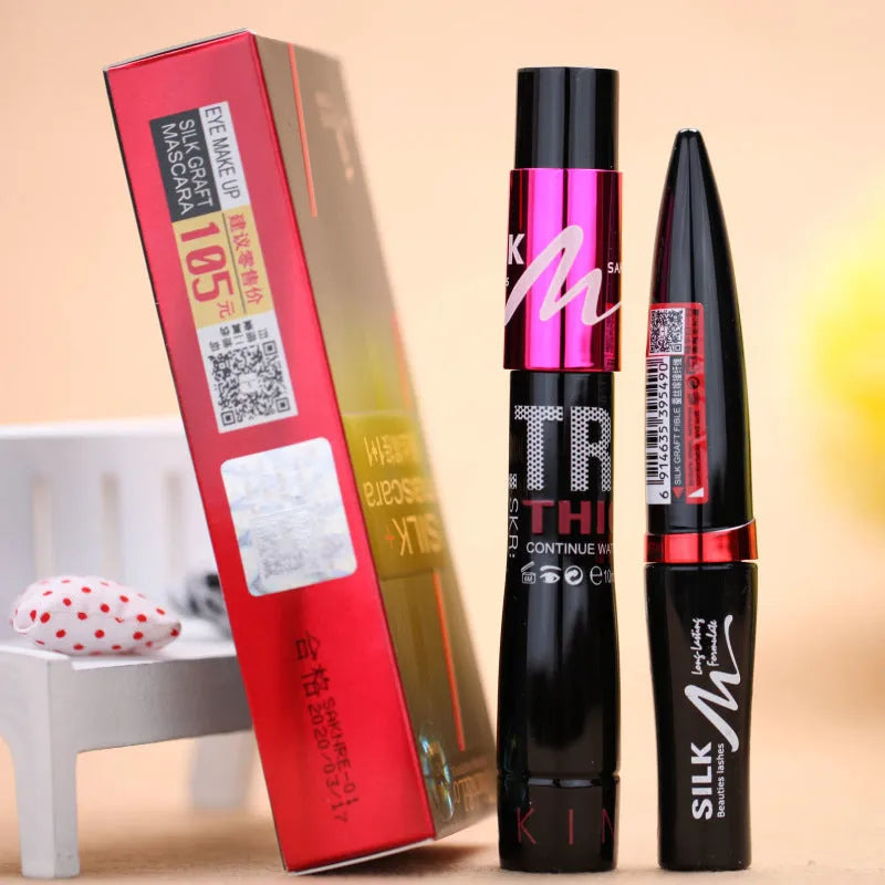 Silk Graft Mascara 10ml black tube with 1.5g extra formula, one brush for thick dark lashes