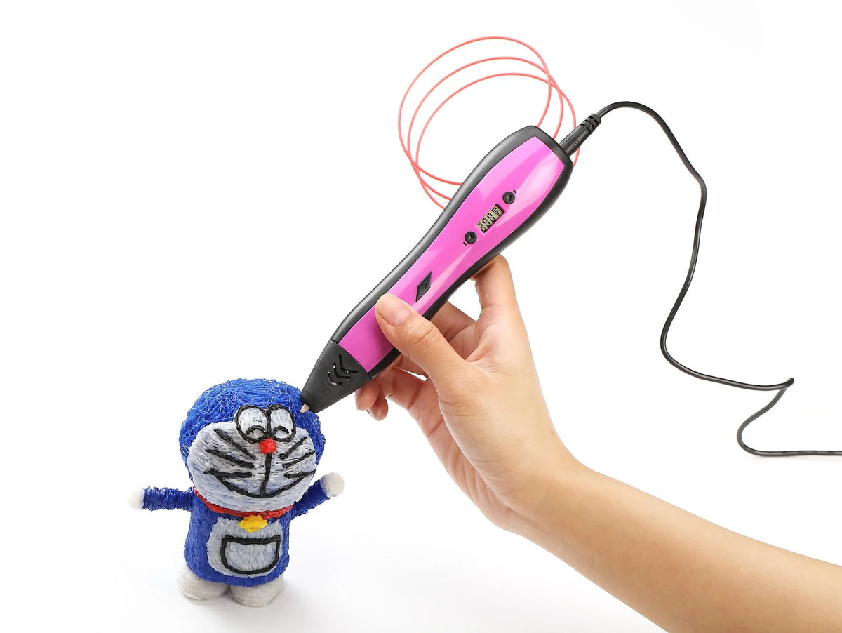 Blue 3D printing pen with LCD screen and ceramic nozzle for children