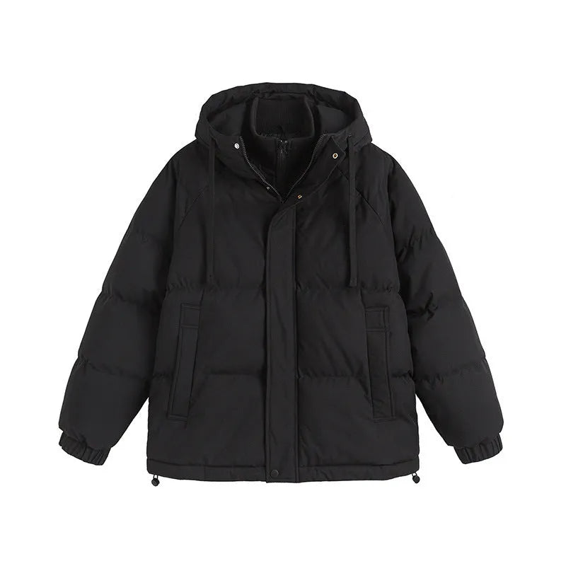 Loose two-piece winter cotton-padded coat in cardigan style with side seam pockets