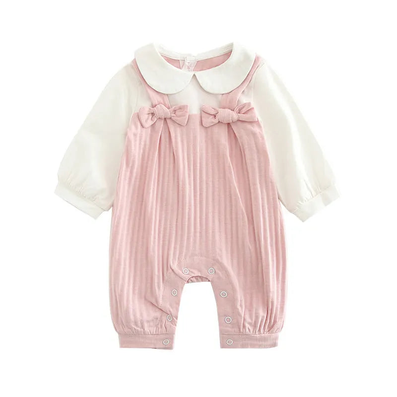 Pink cotton baby girl embroidered jumpsuit with long sleeves and single-breasted closure