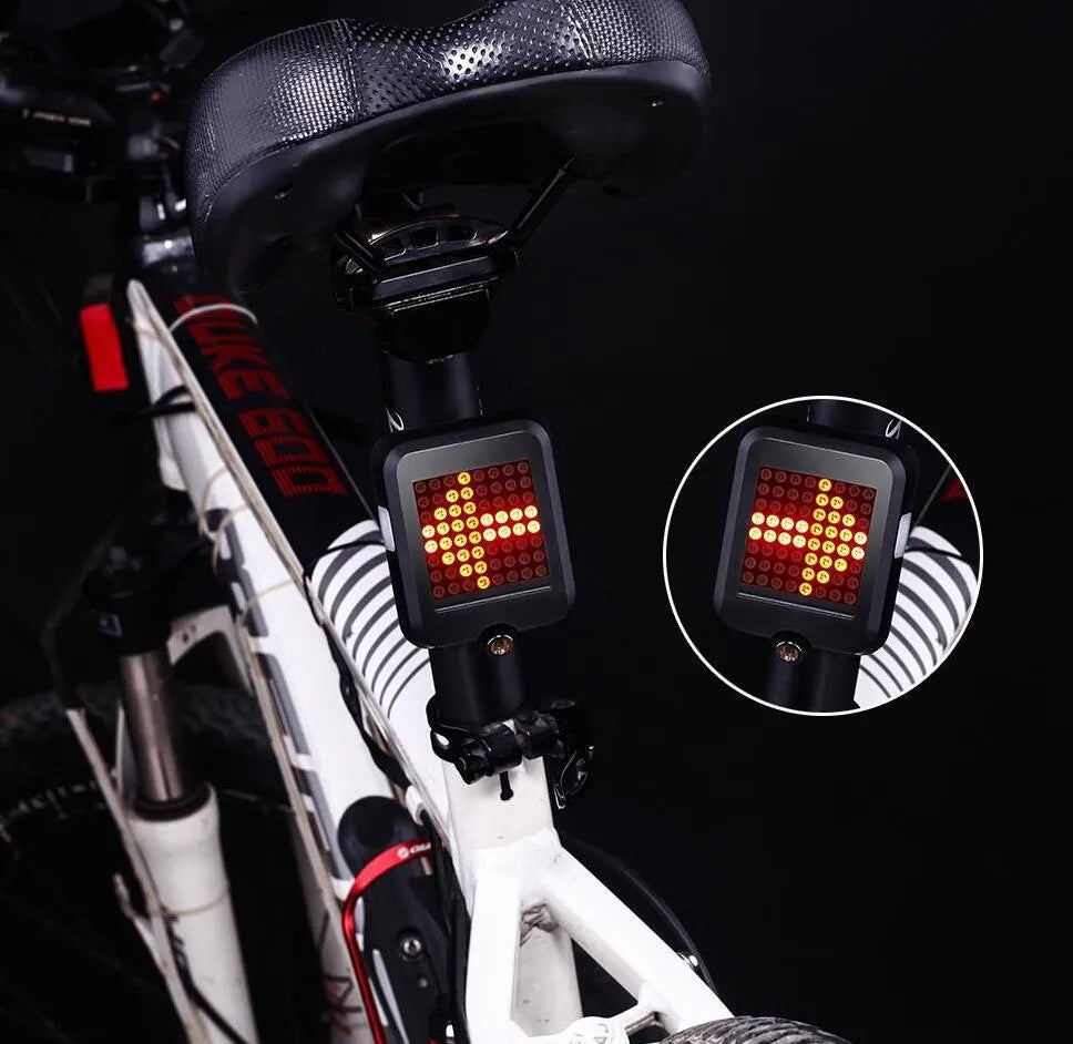 LED bicycle signal light with 64 lights showing steering arrow and brake flash on a bike