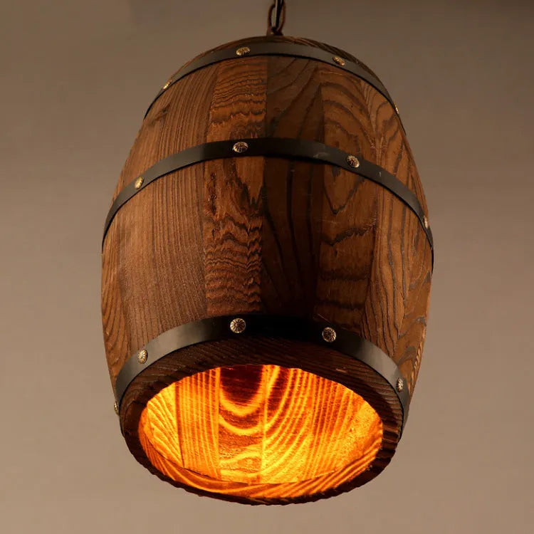 Creative wine barrel wooden chandelier with adjustable height and E27 LED base
