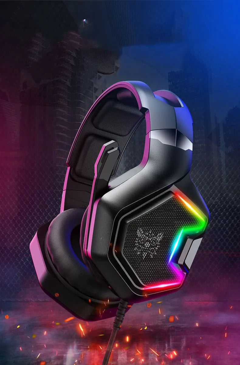 Black wired gaming headset with microphone, 3.5mm plug, 50mm drivers, and 2.2m braided cable