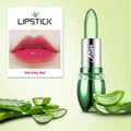 Non-fading waterproof moisturising lipstick in bright red with no stain on cup property
