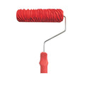 Red 7 inch textured paint embossing roller with rubber surface for creating wall relief patterns