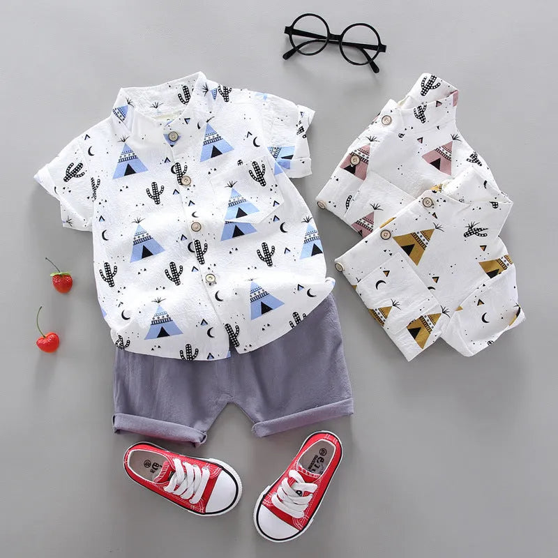 Children's summer sports suit two-piece set Korean style short sleeve for boys girls Light Blue Pink Yellow sizes 80-110cm
