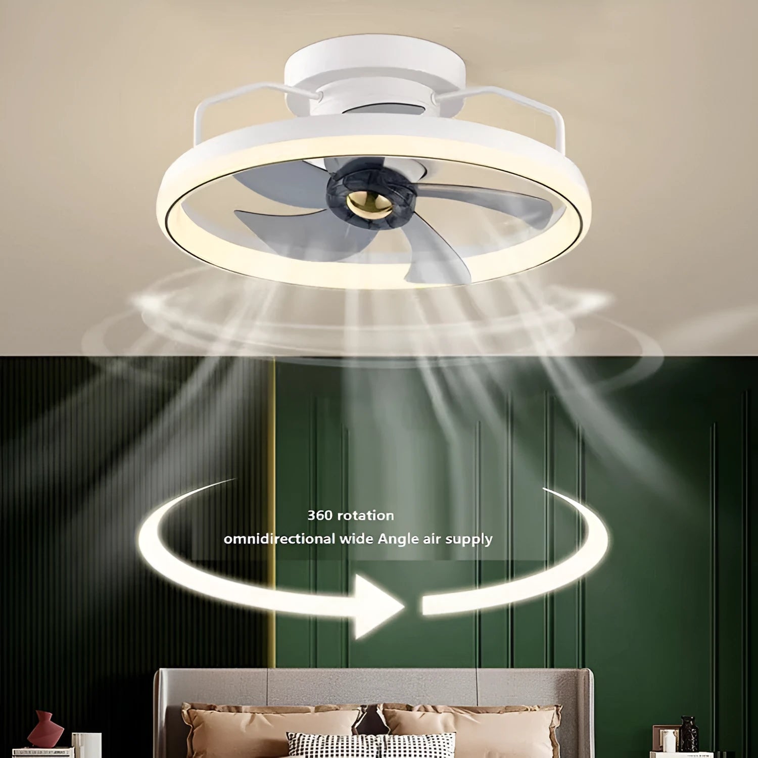 Modern ceiling fan light with white blades and integrated lighting fixture