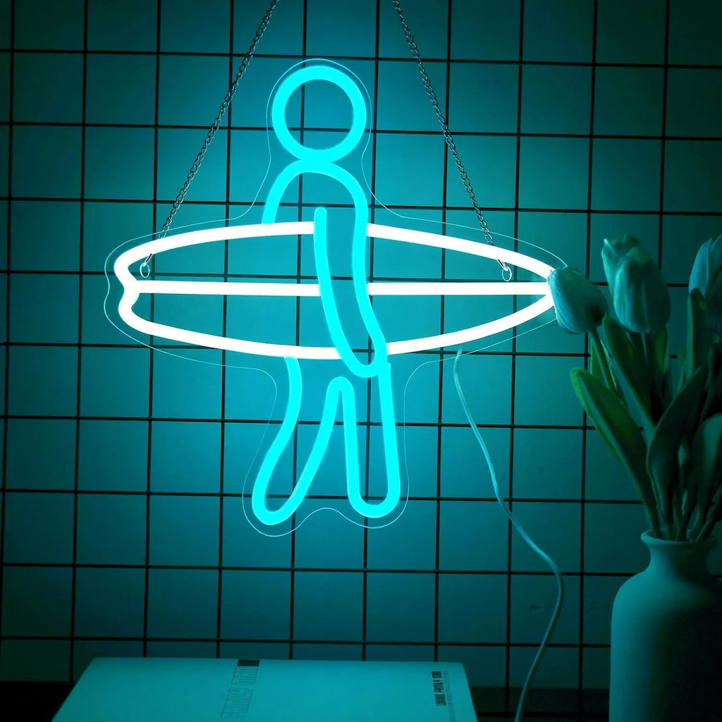 Surfer neon sailboat acrylic plate wall decoration with 5V LED, IP65 waterproof, for indoor and covered outdoor use