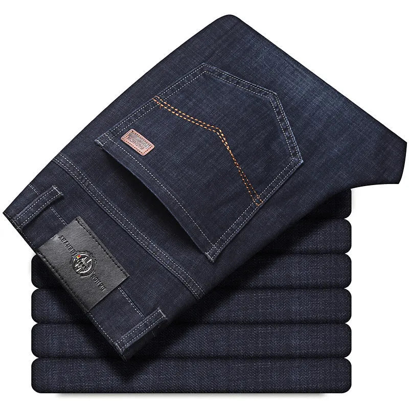 Men's stretch denim loose fit jeans in black or blue colour for autumn winter wear